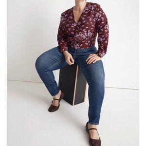 Madewell Womens Plus V-Neck Button-Front Shirt Floral Long Sleeve XXL